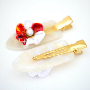 2pcs white base hair clip with Tsumami-zaiku, hair accessory, handmade