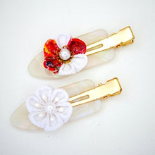 Load image into Gallery viewer, 2pcs white base hair clip with Tsumami-zaiku, hair accessory, handmade