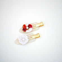 Load image into Gallery viewer, 2pcs white base hair clip with Tsumami-zaiku, hair accessory, handmade