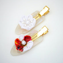 Load image into Gallery viewer, 2pcs white base hair clip with Tsumami-zaiku, hair accessory, handmade