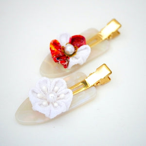 2pcs white base hair clip with Tsumami-zaiku, hair accessory, handmade