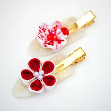 Load image into Gallery viewer, 2pcs hair clip with Tsumami-zaiku, hair accessory, handmade