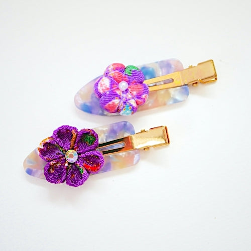 2pcs Tumami-zaiku purple flower hair clip, hair accessory, Japan handmade