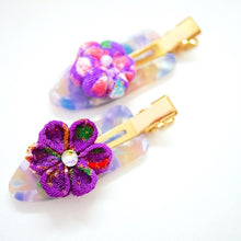 Load image into Gallery viewer, 2pcs Tumami-zaiku purple flower hair clip, hair accessory, Japan handmade