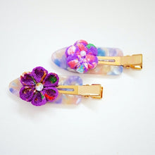 Load image into Gallery viewer, 2pcs Tumami-zaiku purple flower hair clip, hair accessory, Japan handmade