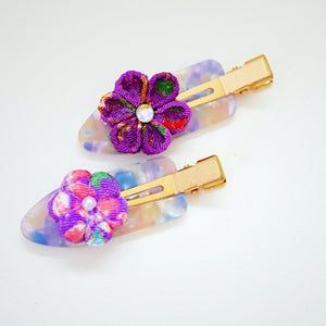 2pcs Tumami-zaiku purple flower hair clip, hair accessory, Japan handmade