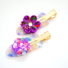 Load image into Gallery viewer, 2pcs Tumami-zaiku purple flower hair clip, hair accessory, Japan handmade