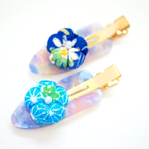 2pcs skyblue flower hair clip, hair accessory, Japan handmade