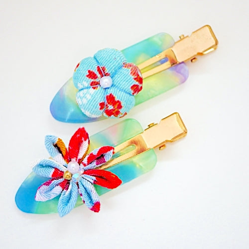 2pcs skyblue&red hair clip, hair accessory, Japan handmade