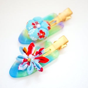 2pcs skyblue&red hair clip, hair accessory, Japan handmade