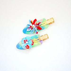 2pcs skyblue&red hair clip, hair accessory, Japan handmade