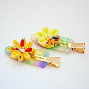 2pcs yellow flower hair clip, hair accessory, Japan handmade