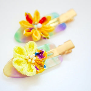 2pcs yellow flower hair clip, hair accessory, Japan handmade