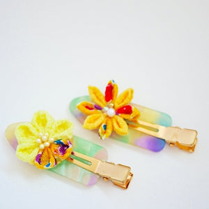 2pcs yellow flower hair clip, hair accessory, Japan handmade